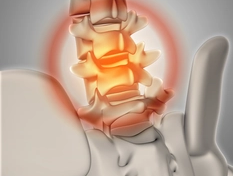 3D Render of Highlighted Spine Skeleton Illustrating Pain