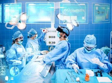 Doctor Wearing Virtual Reality Headset with Interface