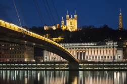 Panoramic view of Lyon and Saone river by night