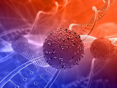 Abstract 3D Rendering of Viral Cells and DNA Strands