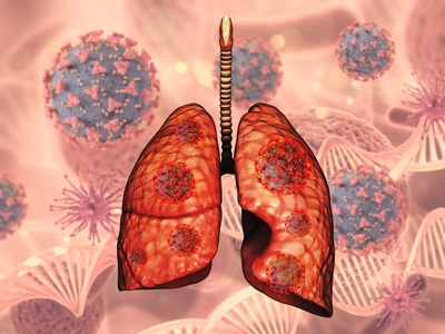 3D Rendering of Virus Cells in Lungs